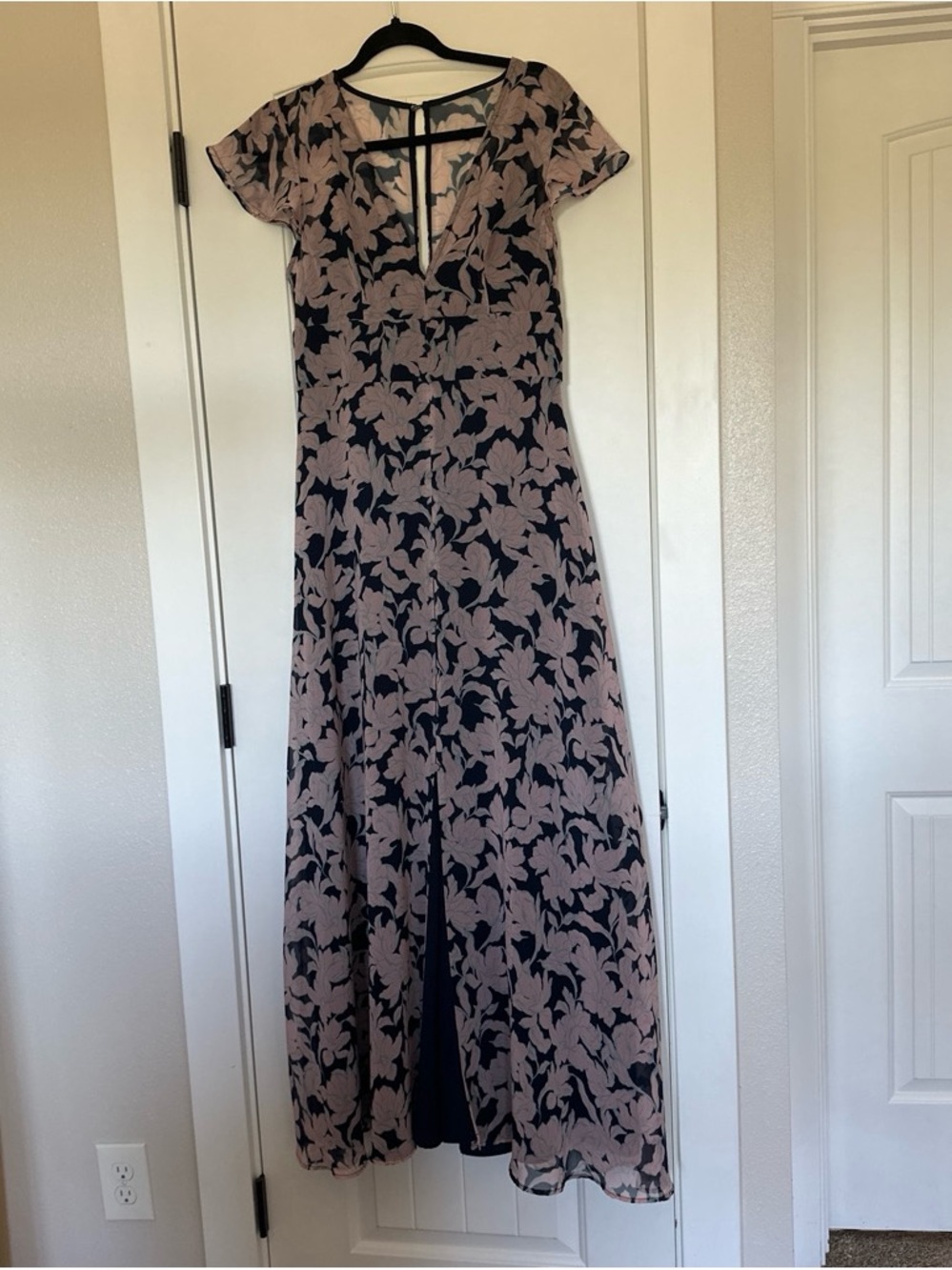 Floral Lace-Overlay Maxi Dress in Blush and navy